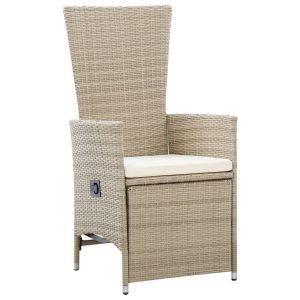 Tuinstoelen 2 st verstelbaar met kussens poly rattan beige