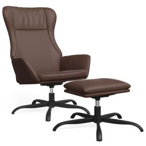 Relaxstoel met voetenbank kunstleer glanzend bruin