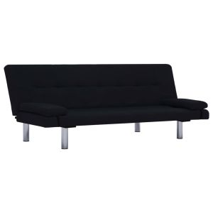 Slaapbank met twee kussens polyester zwart