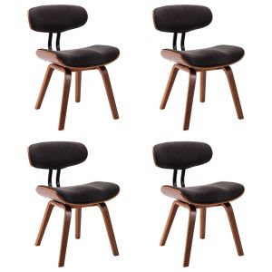 Eetkamerstoelen 4 st gebogen hout en stof grijs
