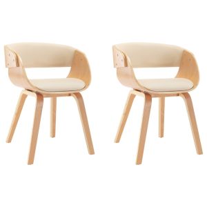 Eetkamerstoelen 2 st gebogen hout en kunstleer crèmekleurig