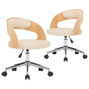 Eetkamerstoelen draaibaar 2 st gebogen hout en kunstleer crème
