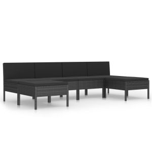 6-delige Loungeset met kussens poly rattan zwart