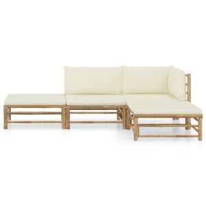 4-delige Loungeset met crèmewitte kussens bamboe