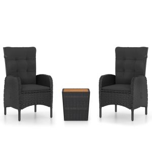 3-delige Bistroset poly rattan en accaciahout zwart
