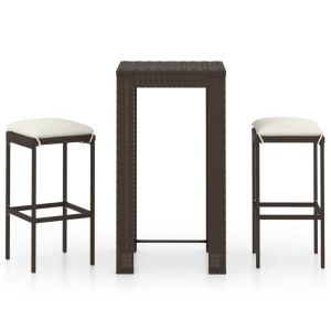 3-delige Tuinbarset met kussens poly rattan bruin