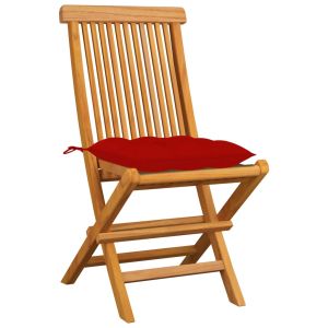 Tuinstoelen 4 st met rode kussens massief teakhout