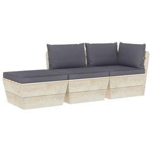 3-delige Loungeset met kussens pallet vurenhout