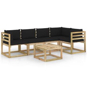 6-delige Loungeset met kussens geïmpregneerd grenenhout