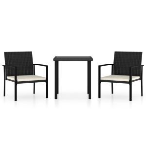 3-delige Tuinset poly rattan zwart