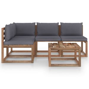 5-delige Loungeset met antracietkleurige kussens