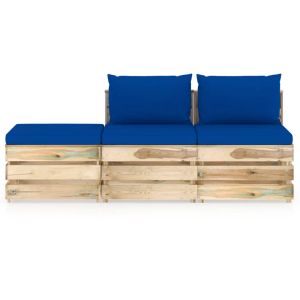 3-delige Loungeset met kussens groen geïmpregneerd hout