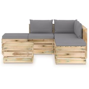 6-delige Loungeset met kussens groentje geïmpregneerd hout