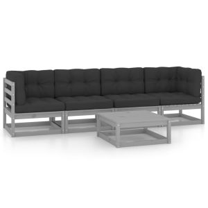 5-delige Loungeset met kussens massief grenenhout