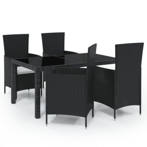 5-delige Tuinset met kussens poly rattan zwart