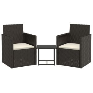3-delige Loungeset met kussens poly rattan zwart