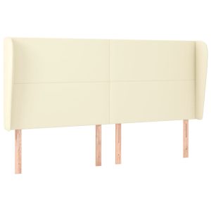 Hoofdbord met randen 203x23x118/128 cm kunstleer crèmekleurig