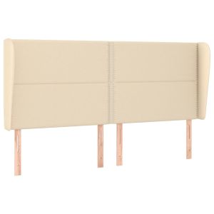 Hoofdbord met randen 183x23x118/128 cm stof crèmekleurig