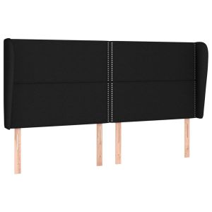 Hoofdbord met randen 203x23x118/128 cm stof zwart