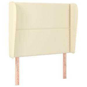 Hoofdbord met randen 93x23x118/128 cm kunstleer crèmekleurig