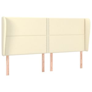 Hoofdbord met randen 203x23x118/128 cm kunstleer crèmekleurig