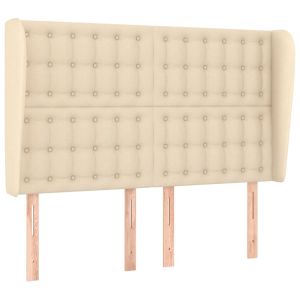 Hoofdbord met randen 147x23x118/128 cm stof crèmekleurig