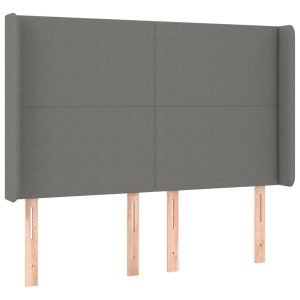 Hoofdbord met randen 147x16x118/128 cm stof donkergrijs