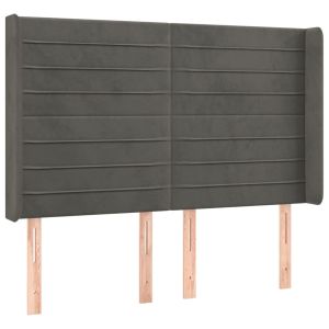 Hoofdbord met randen 147x16x118/128 cm fluweel donkergrijs