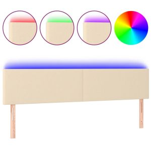 Hoofdbord LED 200x5x78/88 cm stof crèmekleurig