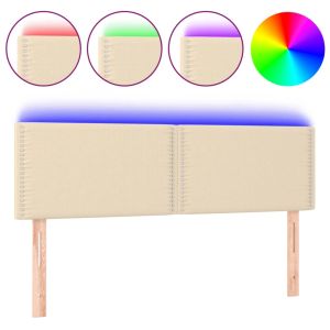 Hoofdbord LED 144x5x78/88 cm stof crèmekleurig