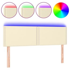 Hoofdbord LED 144x5x78/88 cm kunstleer crèmekleurig