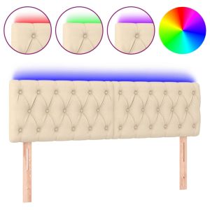 Hoofdbord LED 144x7x78/88 cm stof crèmekleurig