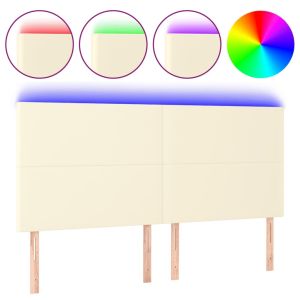 Hoofdbord LED 200x5x118/128 cm kunstleer crèmekleurig