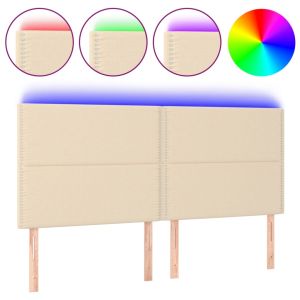 Hoofdbord LED 200x5x118/128 cm stof crèmekleurig