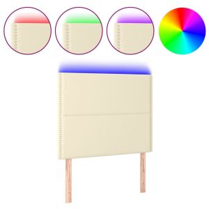 Hoofdbord LED 90x5x118/128 cm kunstleer crèmekleurig