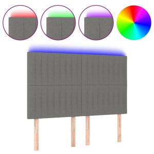 Hoofdbord LED 144x5x118/128 cm stof donkergrijs