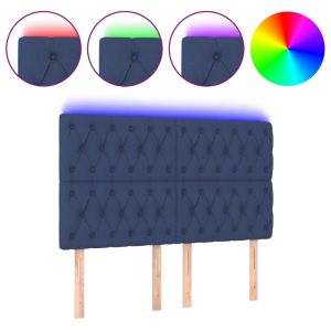 Hoofdbord LED 144x7x118/128 cm stof blauw