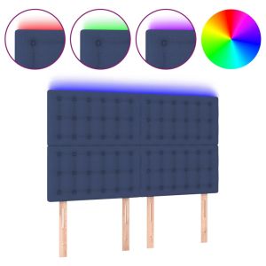Hoofdbord LED 144x5x118/128 cm stof blauw
