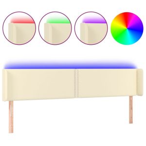 Hoofdbord LED 203x16x78/88 cm kunstleer crèmekleurig