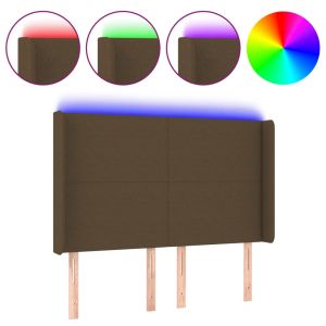 Hoofdbord LED 147x16x118/128 cm stof donkerbruin