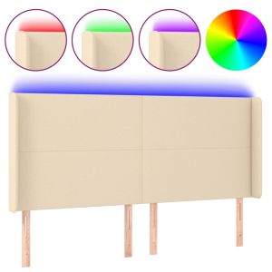Hoofdbord LED 203x16x118/128 cm stof crèmekleurig