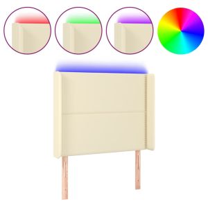 Hoofdbord LED 83x16x118/128 cm kunstleer crèmekleurig