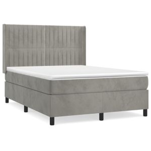 Boxspring met matras fluweel lichtgrijs 140x200 cm