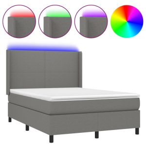 Boxspring met matras en LED stof donkergrijs 140x190 cm