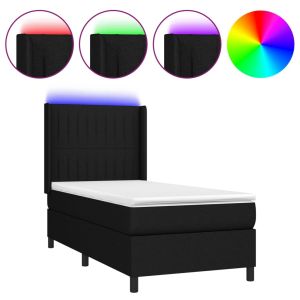 Boxspring met matras en LED stof zwart 100x200 cm