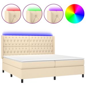Boxspring met matras en LED stof crèmekleurig 200x200 cm