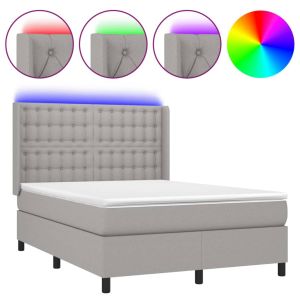 Boxspring met matras en LED stof lichtgrijs 140x200 cm