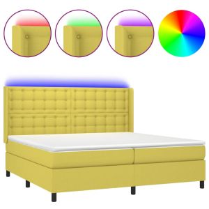 Boxspring met matras en LED stof groentje 200x200 cm