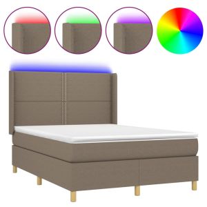 Boxspring met matras en LED stof taupe 140x200 cm