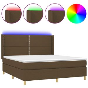Boxspring met matras en LED stof donkerbruin 160x200 cm